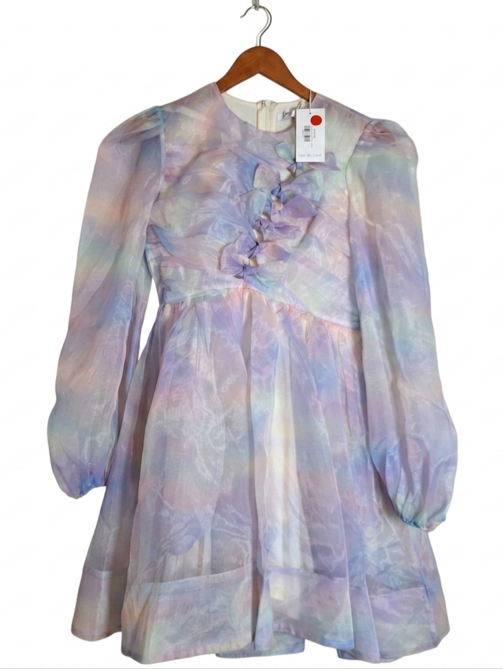 NWT Sofie the Label Pastel Rainbow Organza Puff Sleeve Ruffle Mini Dress Size S